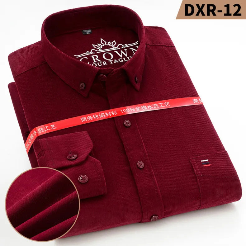 Size S-7XL Men's Corduroy Shirt Long Sleeve Cotton Casual Regular Fit Soft Comfortable Formal Dress Shirts Blouse Men Clothes