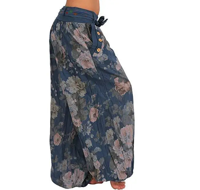 Autumn and winter women's clothing long Haren pants new digital print long wide leg pants Haren casual pants casual plus size