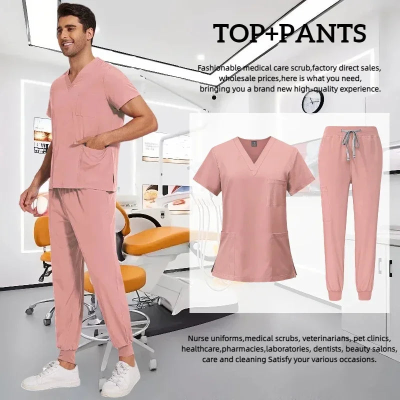 Medical Scrub Nursing Surgical Gown High Quality Elastic Scrub Healthcare Pharmacy Solid Color Uniform Wholesale Workwear Unisex