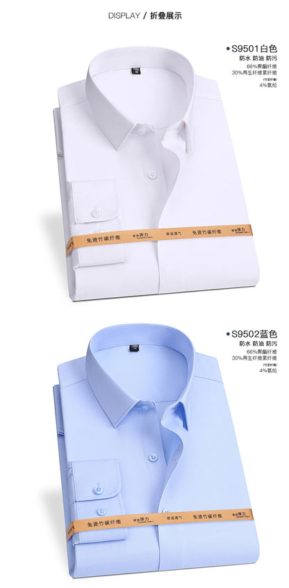 Spring and Autumn New Men's Long-sleeved, Iron-free, Three-proof, Pocket-free Business Attire, White Shirt, Men's Formal Wear