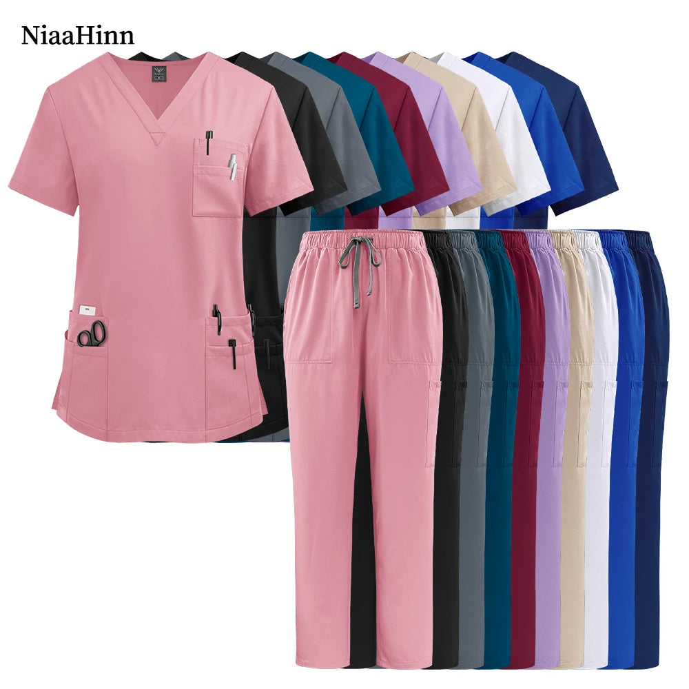 Multicolor Scrub Uniform Women Short Sleeve Tops+Pant Set Nursing Uniform Pet Hospital Doctor Scrub Set Medical Surgery Workwear