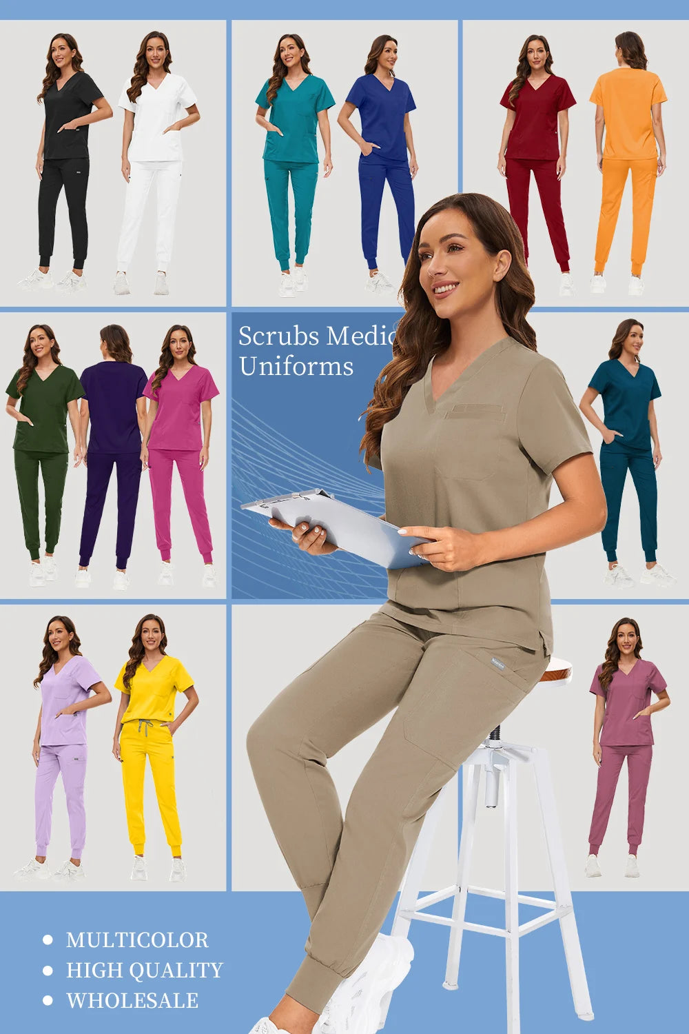 Hospital Scrub Sets Uniform Women Jogger Suit Nurse Accessories Medical Surgical Scrub Sets Pharmacy Healthcare Work Wear Unisex