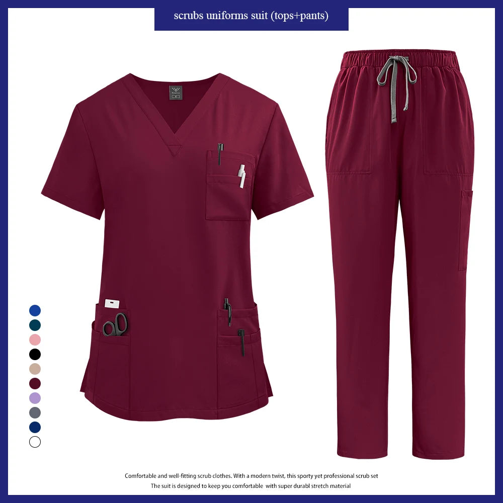Multicolor Scrub Uniform Women Short Sleeve Tops+Pant Set Nursing Uniform Pet Hospital Doctor Scrub Set Medical Surgery Workwear