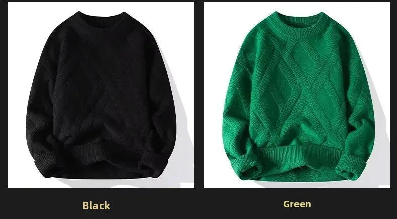 Autumn Winter Men's Sweater Casual Loose-fit Red Knitted Pullover Round Neck Base Layer Thickened Trendy Top For Men