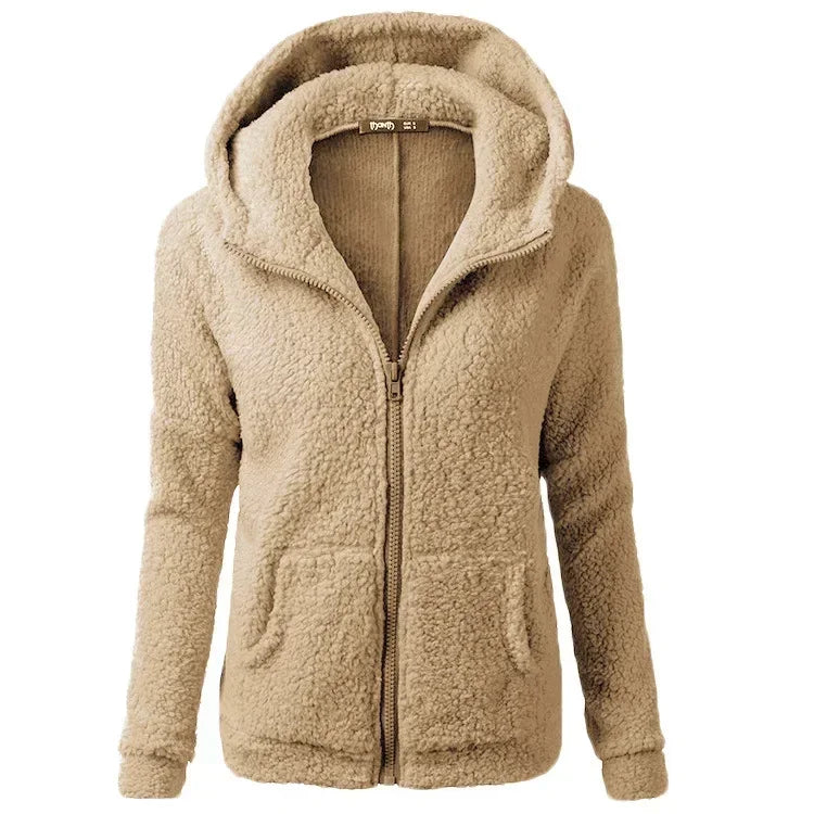 Autumn Winter Warm Jacket Women Hoodie Hooded Casual Female Hoodies Sweatershirt Zipper Coat Solid Soft Fleece Women Coat
