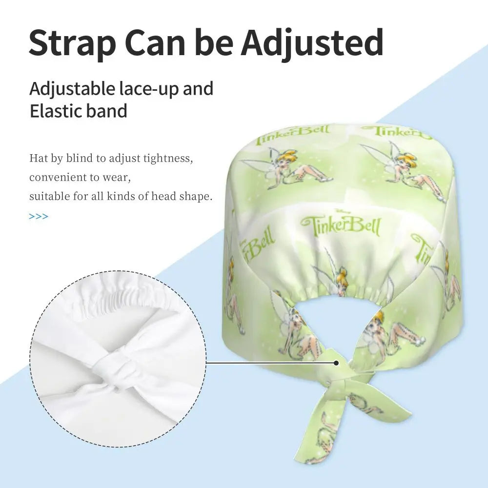 Custom Tinker Bell Breathable Nursing Work Cap Surgical Scrub Caps Unisex Nurse Medical Cap Cartoons Scrubs Hat Medical Surgical