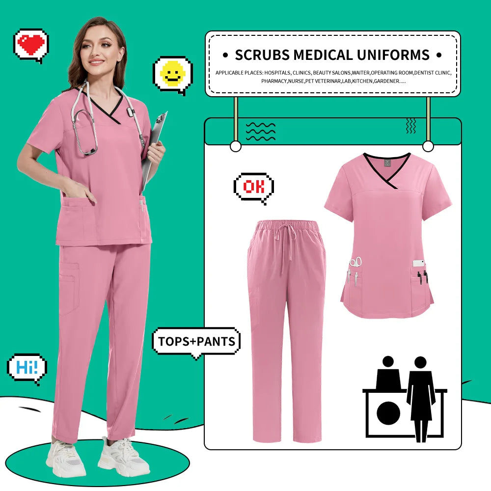 Nurse Uniforms Women Casual Short Sleeved Apparel Set Pharmacy Working Clothes Medical Suits Pet Hospital Doctor Nursing Uniform