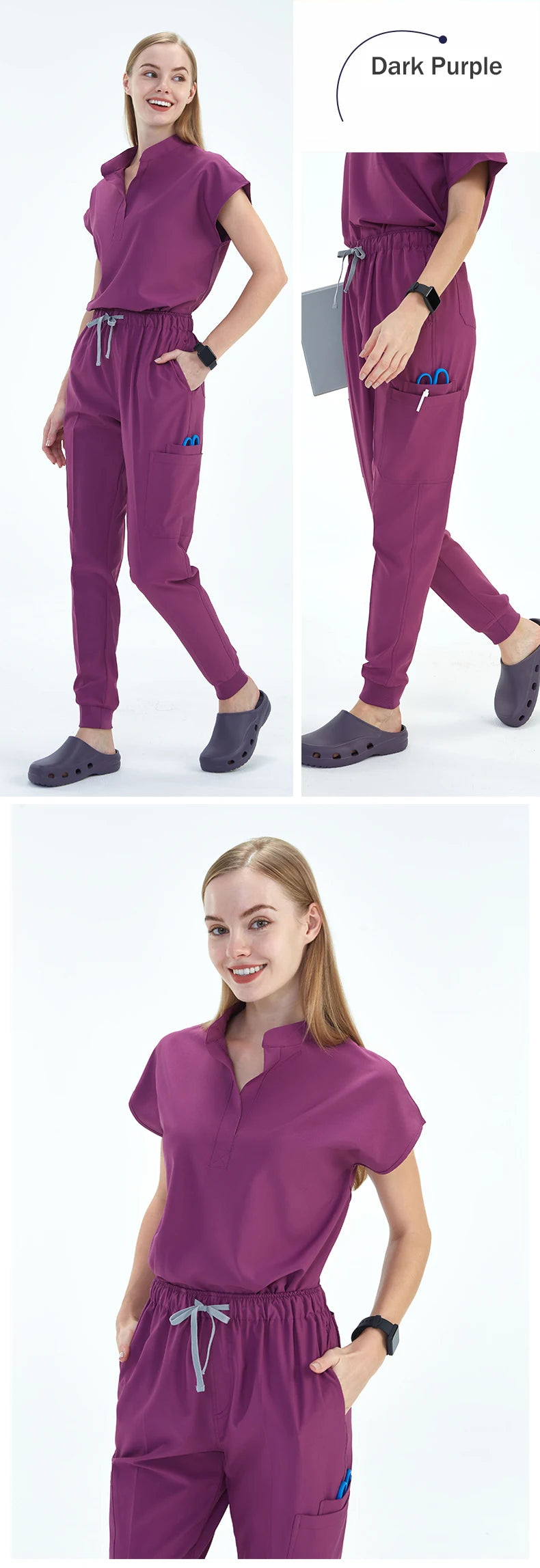 Premium Women's Scrub Sets Mandarin Collar Nurse Uniform Doctor Clothes Tunic Jogger Pant Surgical Scrubs Outfit 10 Pockets S180