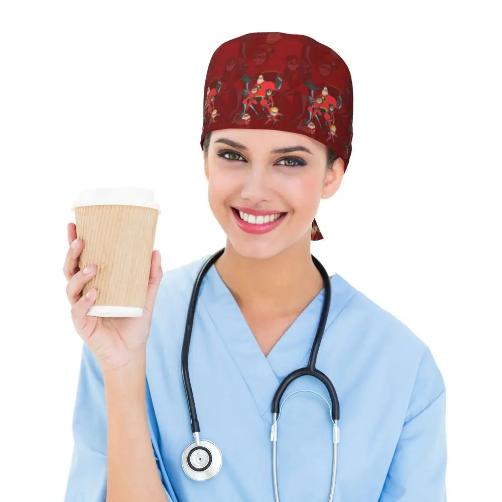 Custom The Incredibles Medical Staff Scrubs Hat Men Women Superhero Anime Doctor Nursing Surgical Cap Scrub Caps