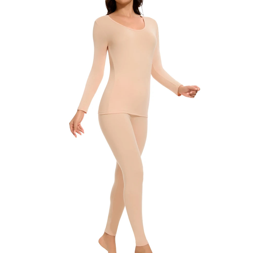 Plus Size Winter Thermal Underwear Suits Women's Long-Sleeved Tops Pants 2PCS Soft Comfortable Ladies Layer Clothing 6 Color