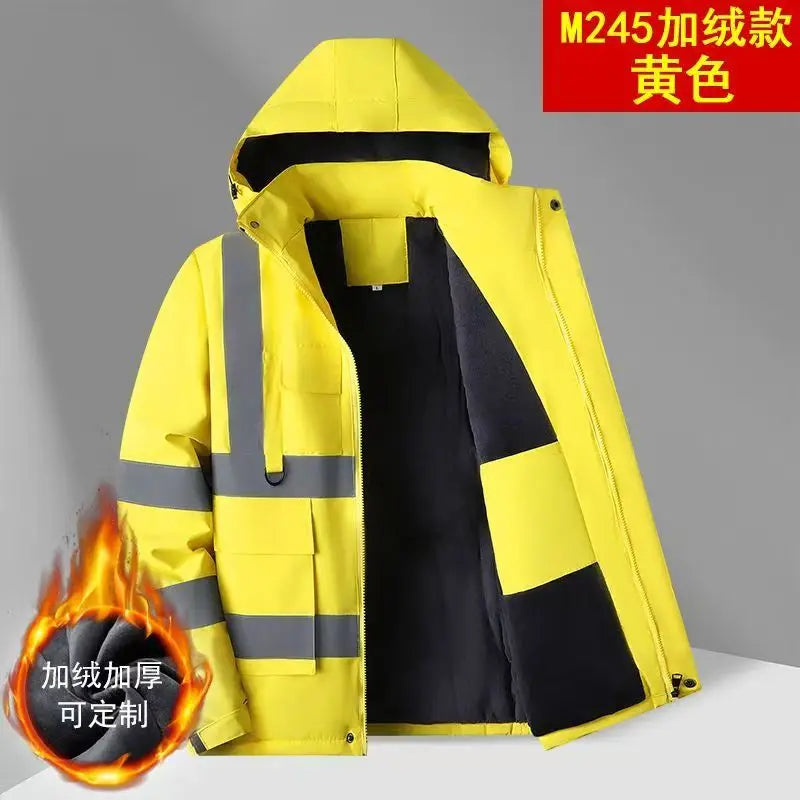 Winter Work Jacket Men, Waterproof Windproof Reflective Thermal Coat, Fleece Lined Abrasion Resistant Parka