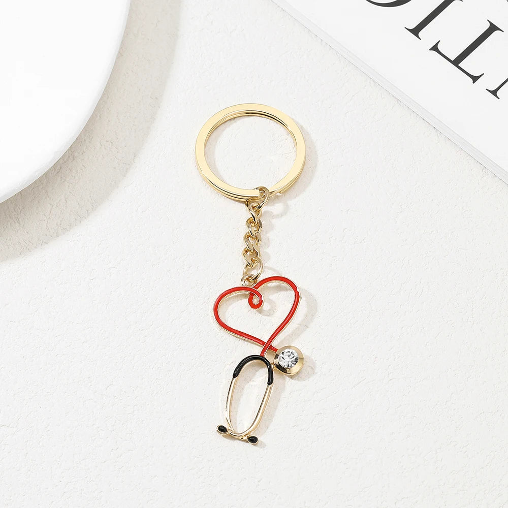 DCARZZ Medical Stethoscope Keychain Enamel Pendant Hreart Keyring Jewelry for Doctor Nurse Backpack Key Accessories