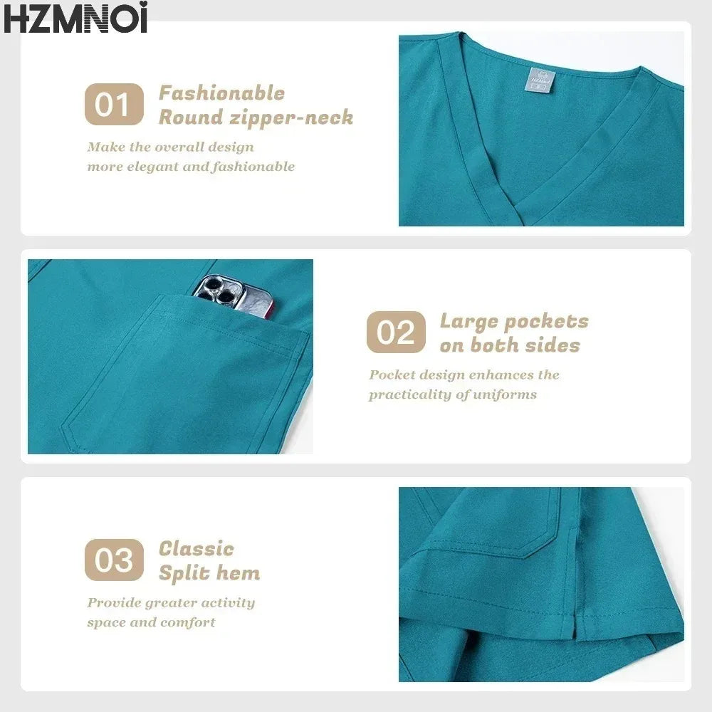 Pants Sets Short Sleeved Top Scrub Solid Color Surgical Gowns Medical Accessories Manicurist Beautician Nursing Scrub Sets Women