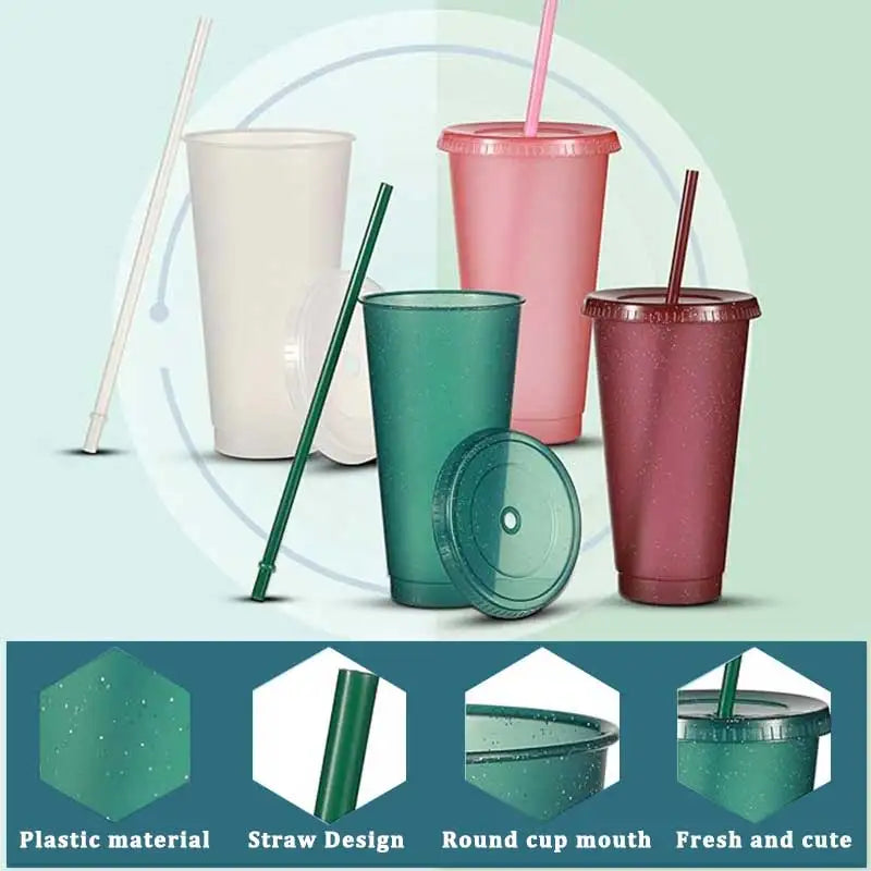 Cups withStrawsandwithStraw ReusableWaterBottle Iced CoffeeTravel Mug AdultsPlastic Cups forPartiesMixedcolor24oz