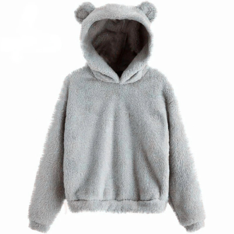 Autumn Winter Women's Hoodies Winter Women Long Sleeve Rabbit Ear Hood Sweatshirt Cute Plush Warm Casual Hoodie Tops