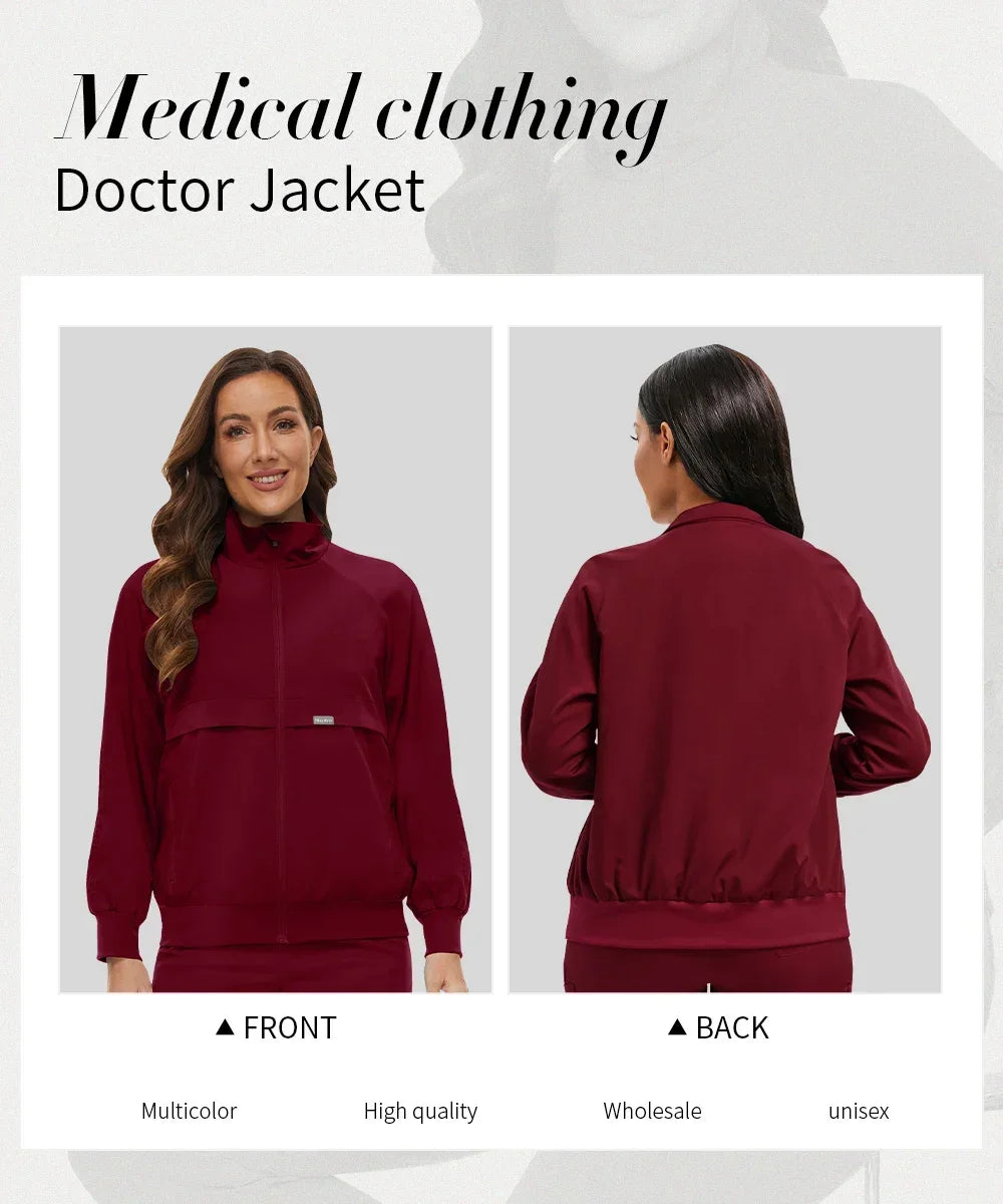 Niaahinn Nursing Scrubs Jackets Long Sleeve Professional Nurse Scrubs Uniforms Pharmacy Jacket Zipper Coat Outdoor Work Uniforms