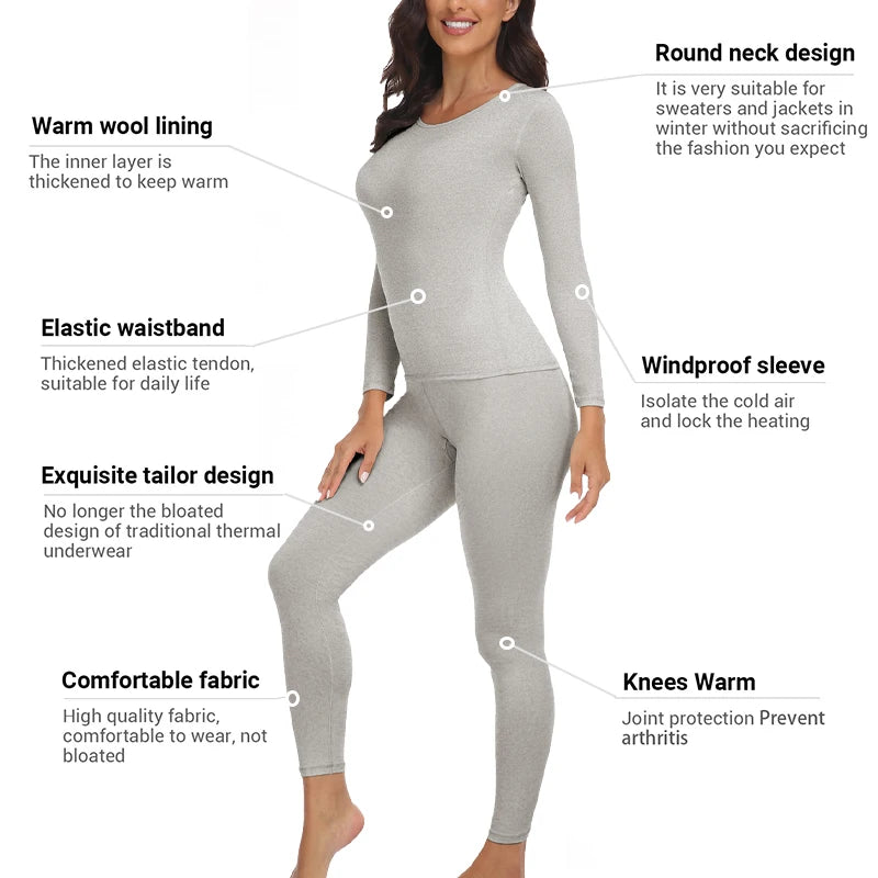 Plus Size Winter Thermal Underwear Suits Women's Long-Sleeved Tops Pants 2PCS Soft Comfortable Ladies Layer Clothing 6 Color
