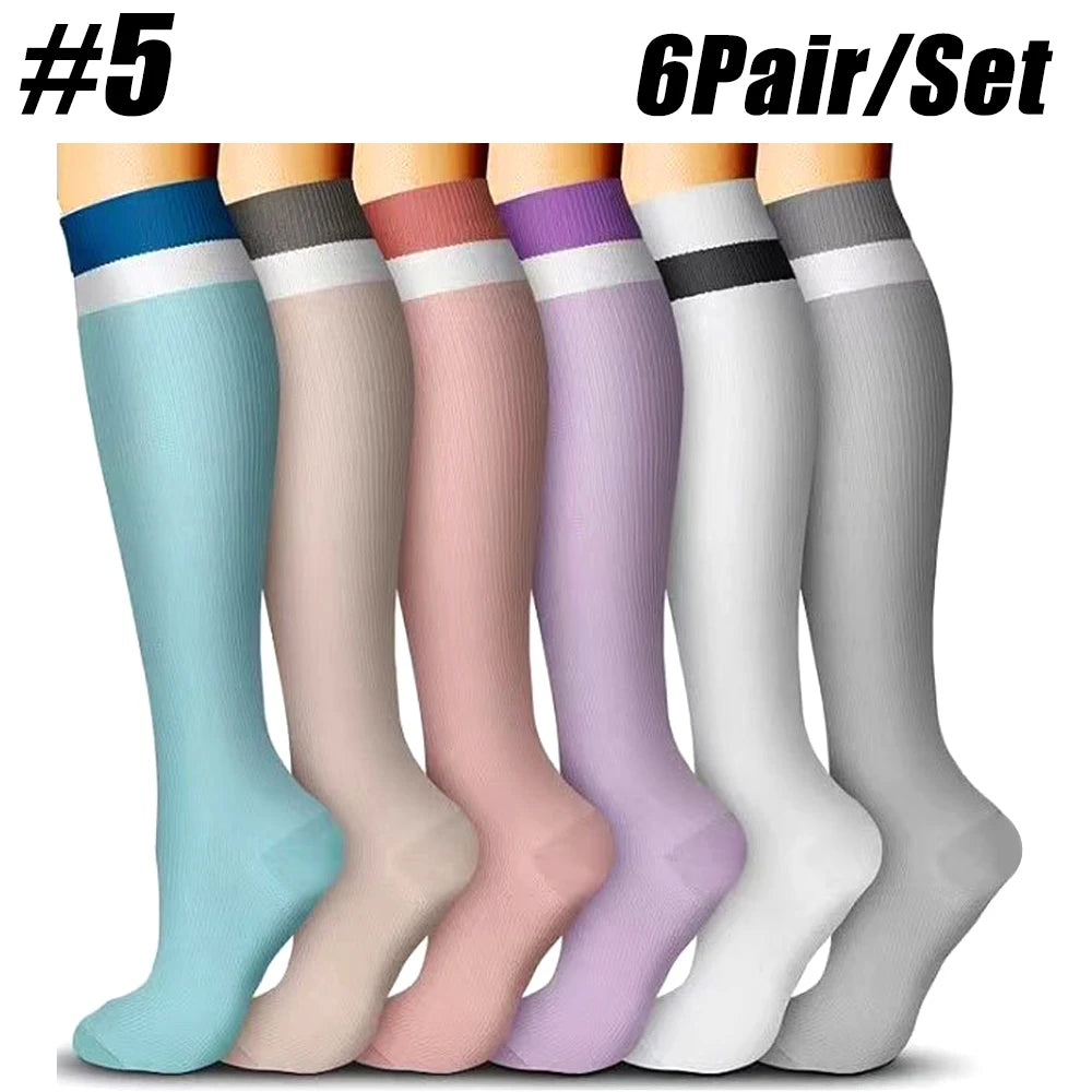 6 Pairs Compression Socks for Women and Men 20-30mmHg-Circulation Support Socks
