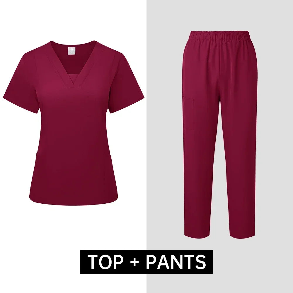 Pet Grooming Institution Scrubs Set High Quality Spa Uniforms Unisex V-Neck Work Clothes Medical Suits Clothes Scrubs Tops Pants