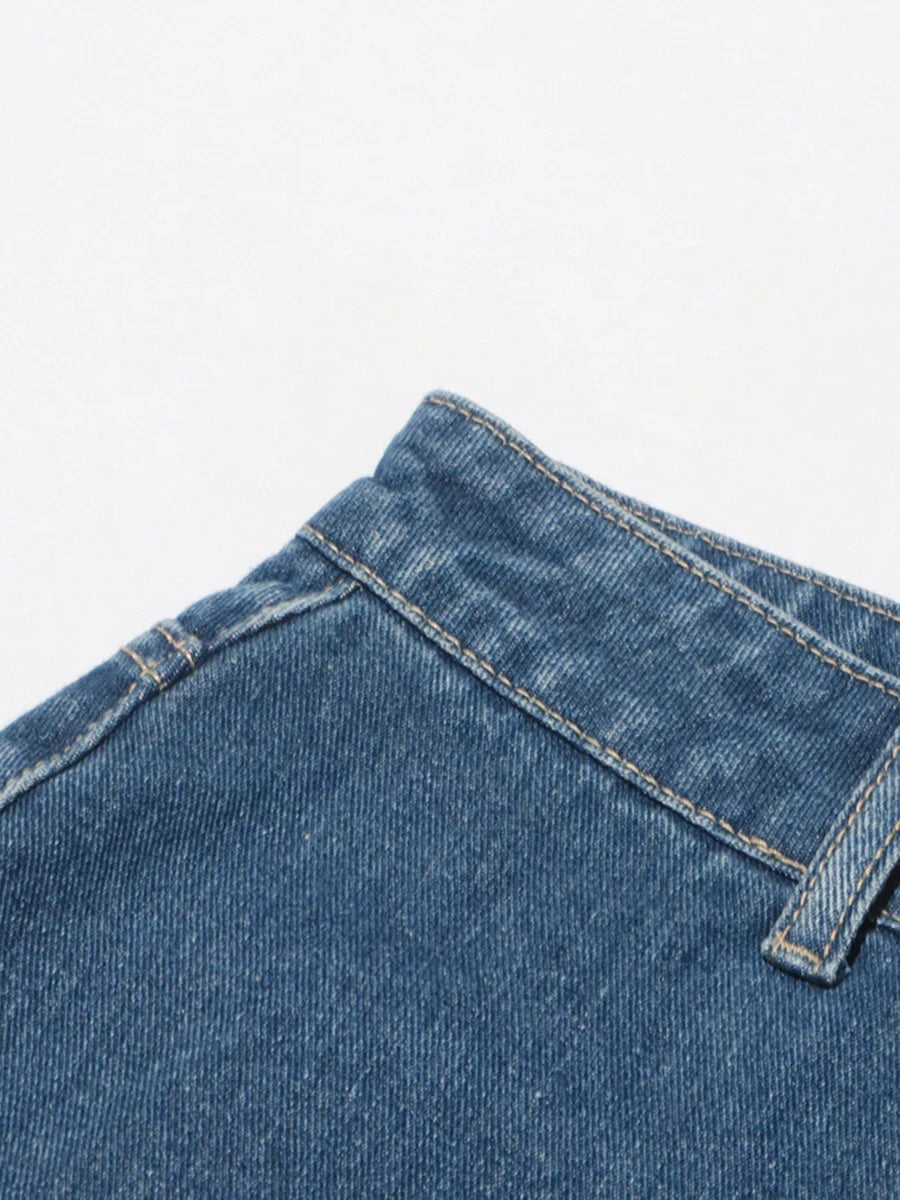 CHICEVER Retro Hot Girl Two Piece for Women Strapless Sleeveless Patchwork Denim Vest  Irregular Hollow Pant Summer Suit Female