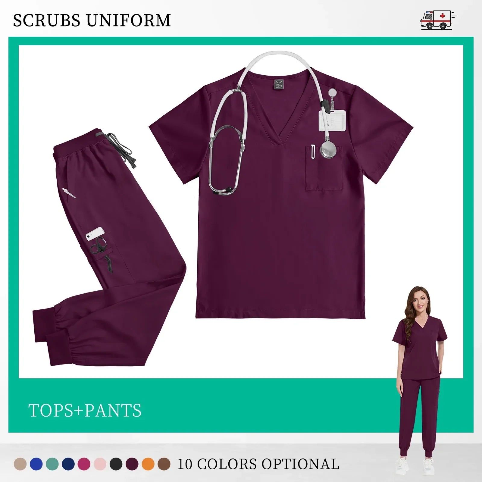 Beauty Salon Work Set Operating Room Scrub Nursing Uniforms with Antibacterial Wrinkle Doctor Medical Workwear Nurse Accessories