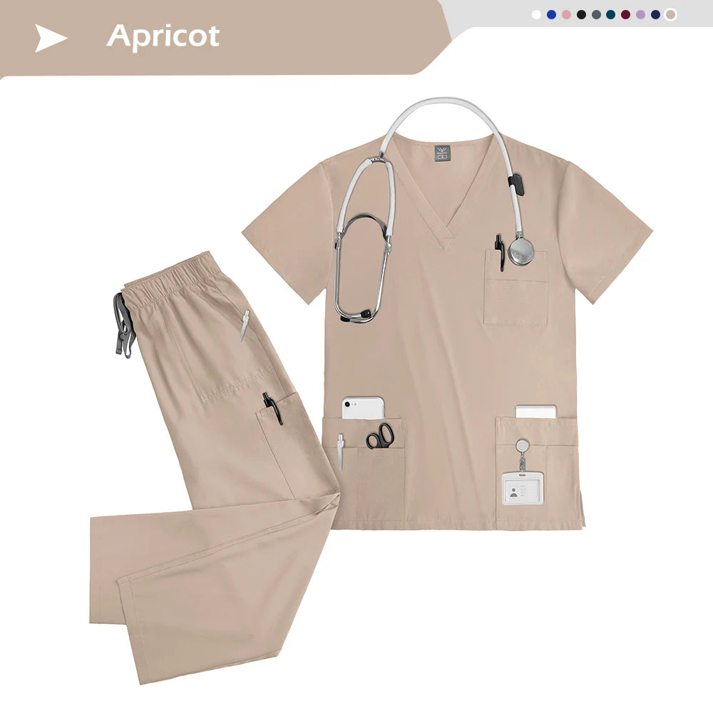 Nursing Elastic Scrubs Anti-Wrinkle Surgical Uniforms Woman Breathable Short Sleeved Top and Pants Sets Nurse Uniform Scrub Suit