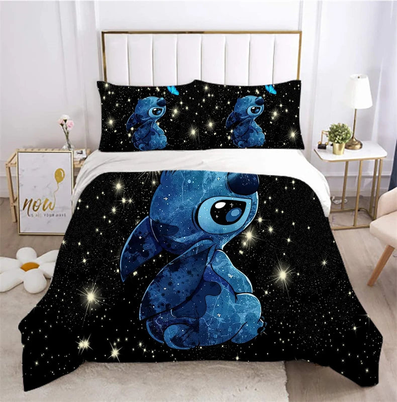 Stitch Cute Cartoon Kids Duvet Cover 3D Printed Cartoon Bedding Set, 2/3pc Duvet Cover Set with 1 Duvet Cover and 2 Pillow Cases