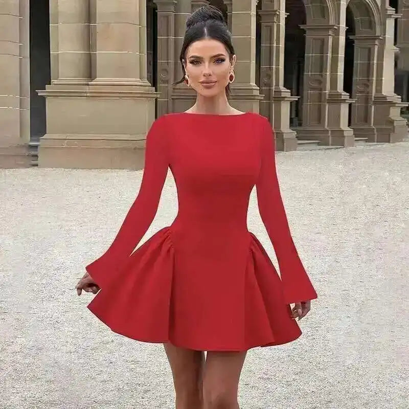 Townlike Lace Patchwork Waist Wrap A-line Dress Women Mini 2024 Autumn Winter Dress Backless Nightclub Sexy Party Dresses