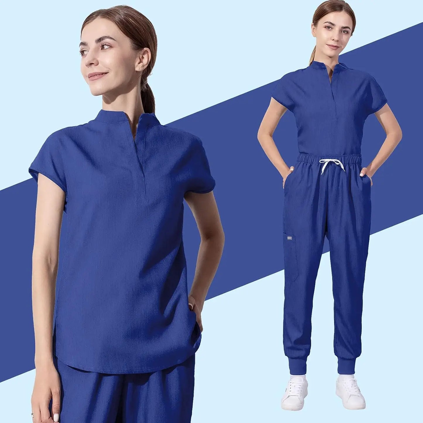 niaahinn Scrubs Set for Women Nurse Uniform Jogger Suit Stretch Top & Pants with Multi Pocket for Nurse Esthetician Workwear