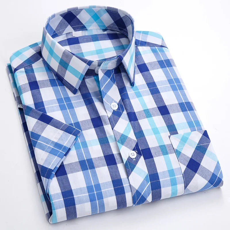 Plus Size 8XL 7XL New Men's Shirts Short Sleeve Cotton Plaid Shirt Summer Fashion Thin Soft Classic Basic Casual Male Clothing