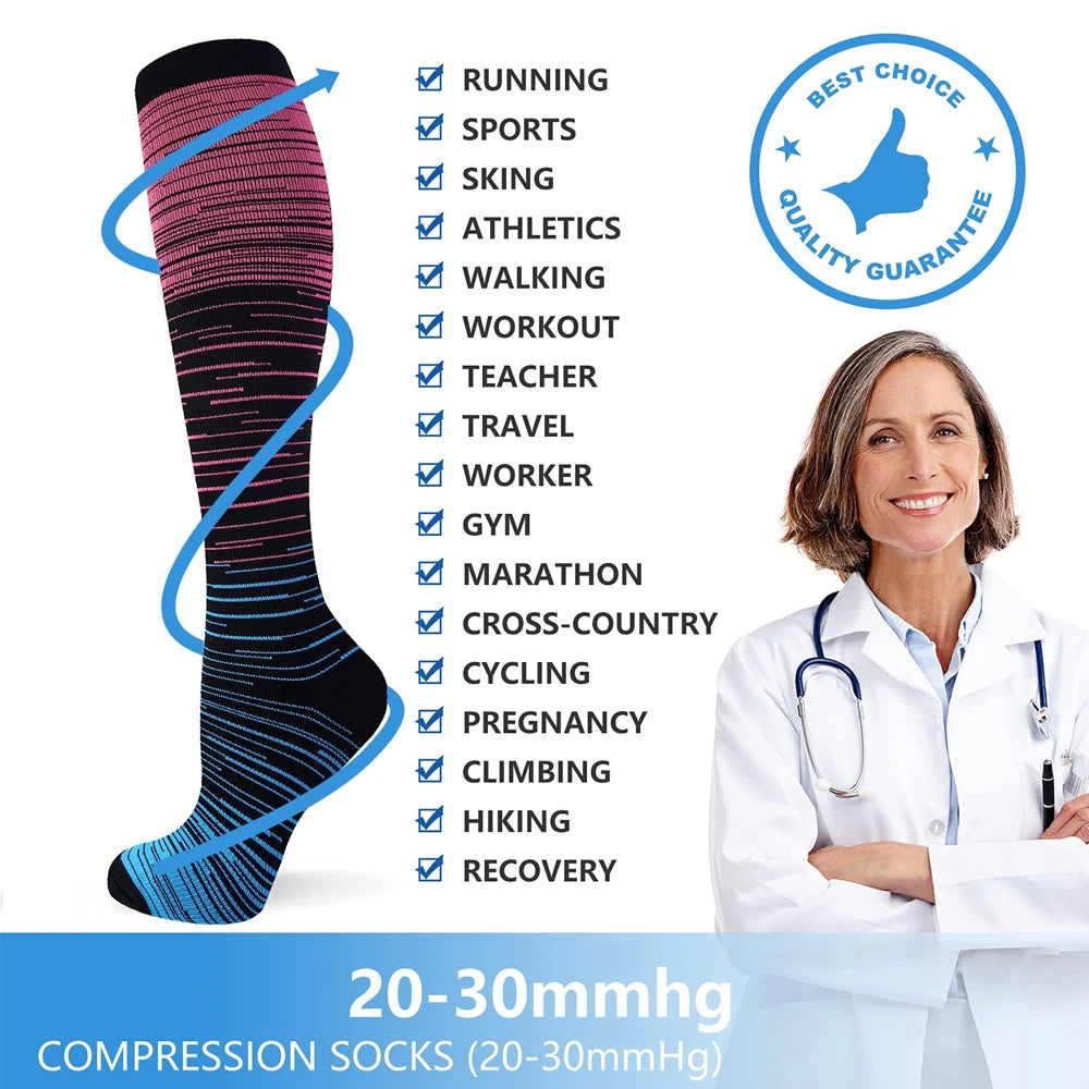 6 Pairs Compression Socks for Women and Men 20-30mmHg-Circulation Support Socks