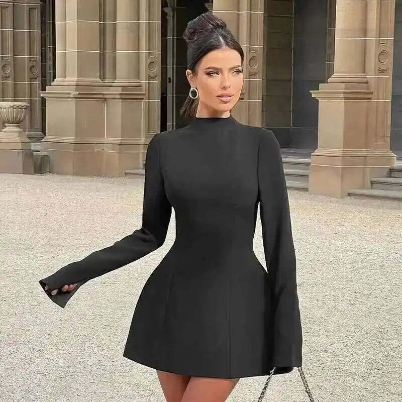Townlike Lace Patchwork Waist Wrap A-line Dress Women Mini 2024 Autumn Winter Dress Backless Nightclub Sexy Party Dresses