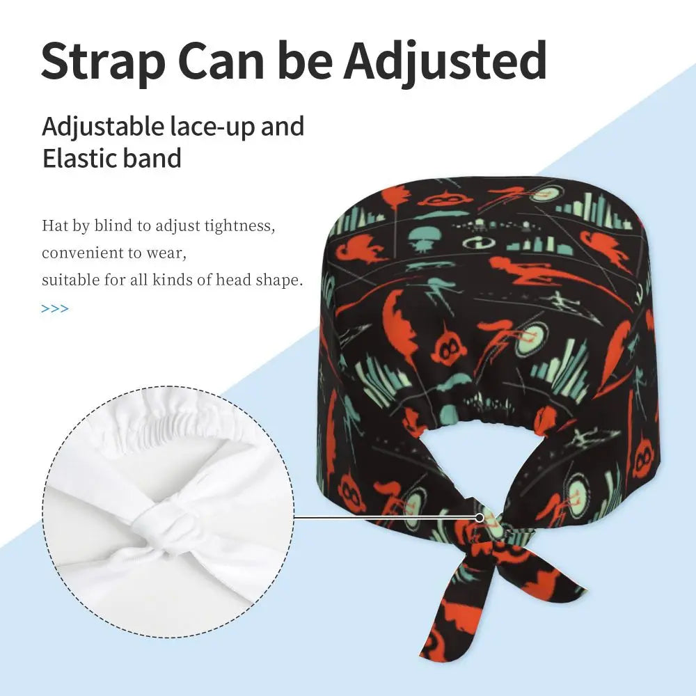 Custom The Incredibles Medical Staff Scrubs Hat Men Women Superhero Anime Doctor Nursing Surgical Cap Scrub Caps
