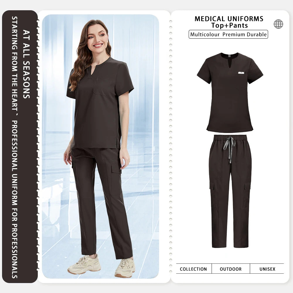 Medical Scrub Set Women Uniform New Doctor Nurse Surgical Uniform Durable Dental Pediatric Quick-Dry Healthcare Service Workwear
