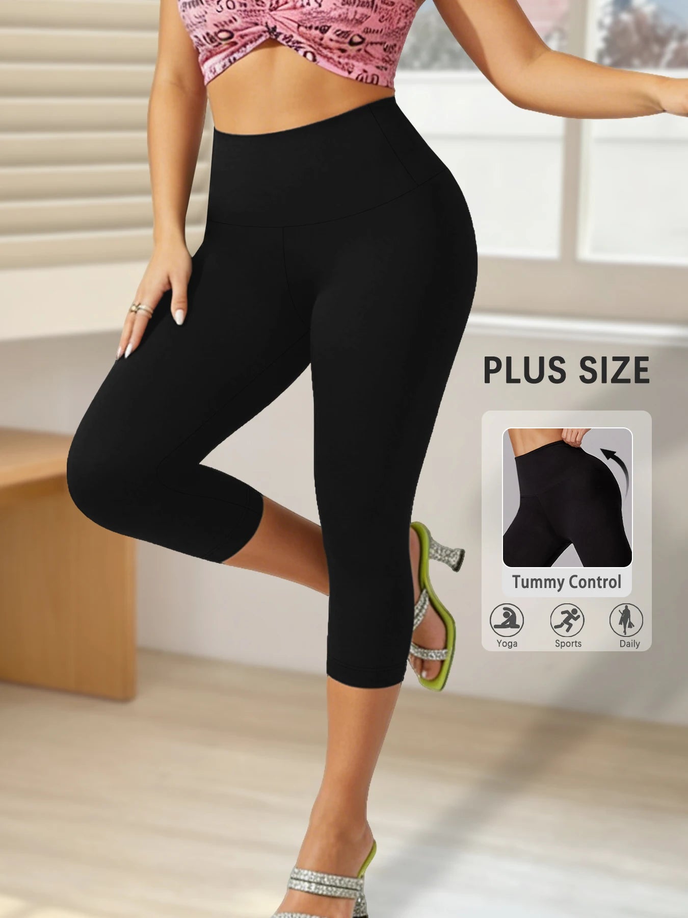 Plus Size Leggings for Women  Super soft High Waisted Tummy Control Yoga Capri Pants  No See Through Workout Running Leggings