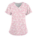 Heart Print V-Neck Stretchy Medical Uniform for Women Casual Short Sleeve Patched Pockets Tops Scrubs Medical Uniforms Woman
