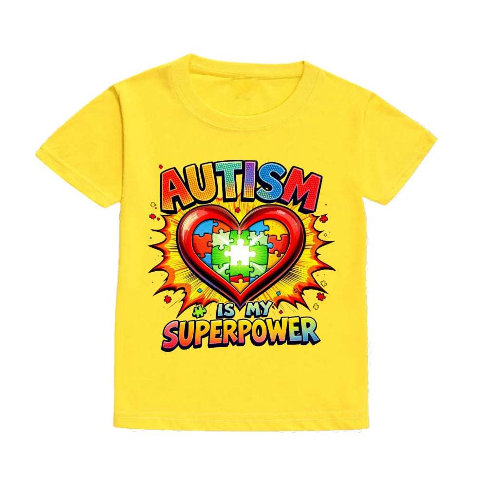 Autism Is My Superpower Kids Tshirt Autism Awareness Youth Shirt Toddler Short Sleeve Clothes Colorful Puzzle Boys Tee