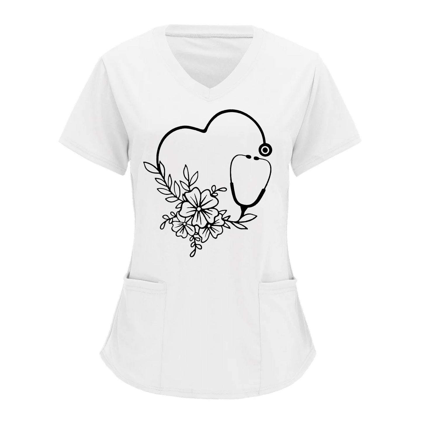 Scrubs Medical Uniforms Woman Top Fashion V Neck Soild Short Sleeve Tops Pocket Working T-Shirts Blouse Women's Athletic Shirts