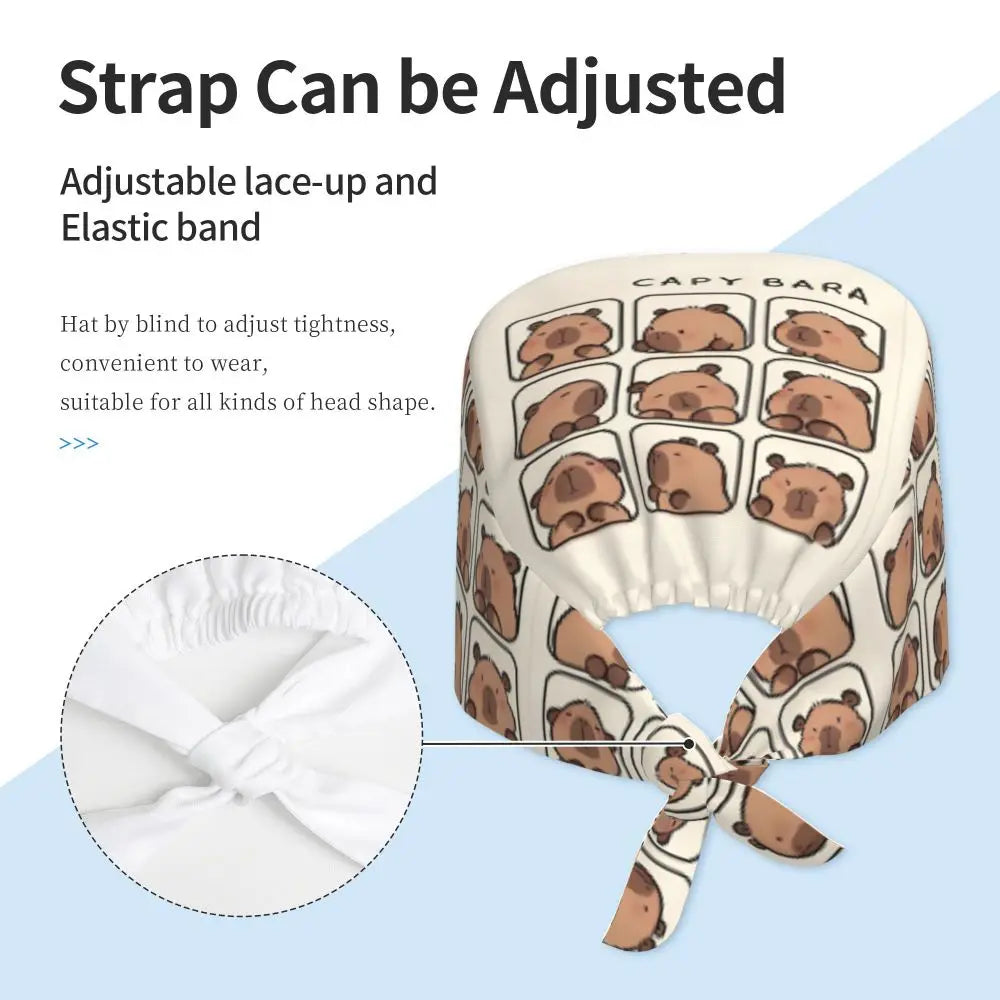 Custom Cartoon Capybara Medical Staff Scrubs Hat Women Men Comic Doctor Nursing Surgical Cap Scrub Caps