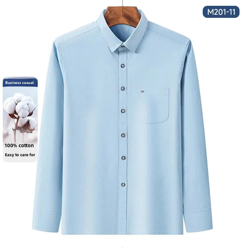 S-7XL New 100% Pure Cotton Men's Shirts Long Sleeves Solid Color Soft Regular Fit Casual Shirt Pocket Social Blouse Male Clothes