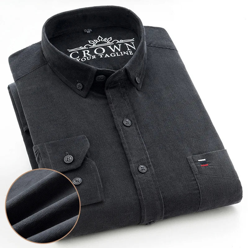 Size S-7XL Men's Corduroy Shirt Long Sleeve Cotton Casual Regular Fit Soft Comfortable Formal Dress Shirts Blouse Men Clothes