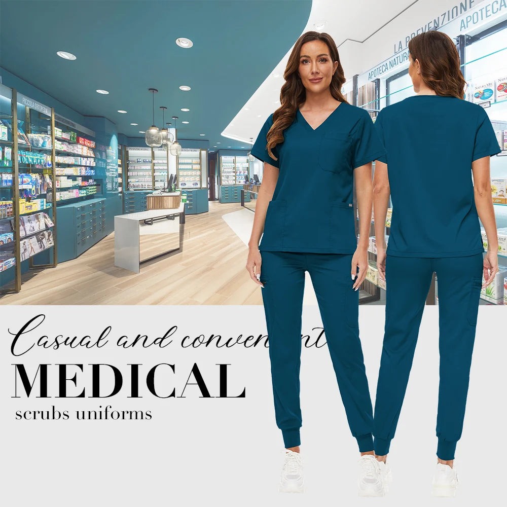 Hospital Scrub Sets Uniform Women Jogger Suit Nurse Accessories Medical Surgical Scrub Sets Pharmacy Healthcare Work Wear Unisex
