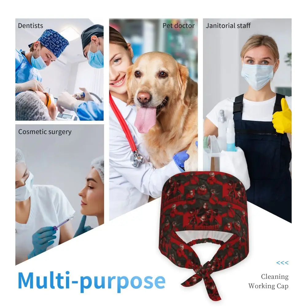 Custom The Incredibles Medical Staff Scrubs Hat Men Women Superhero Anime Doctor Nursing Surgical Cap Scrub Caps