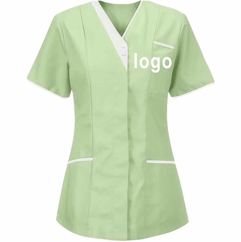 Custom Nurse UniformScrubs Tops Short Sleeve Pocket Clinic Nursing Scrub Tops Healthcare Carer Tunic Design Print Logo