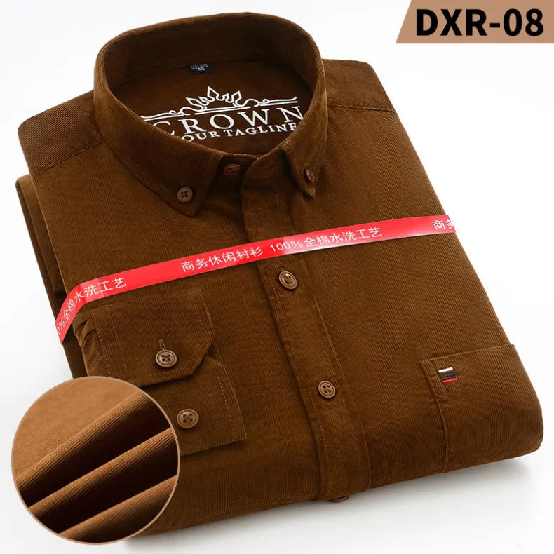 Size S-7XL Men's Corduroy Shirt Long Sleeve Cotton Casual Regular Fit Soft Comfortable Formal Dress Shirts Blouse Men Clothes