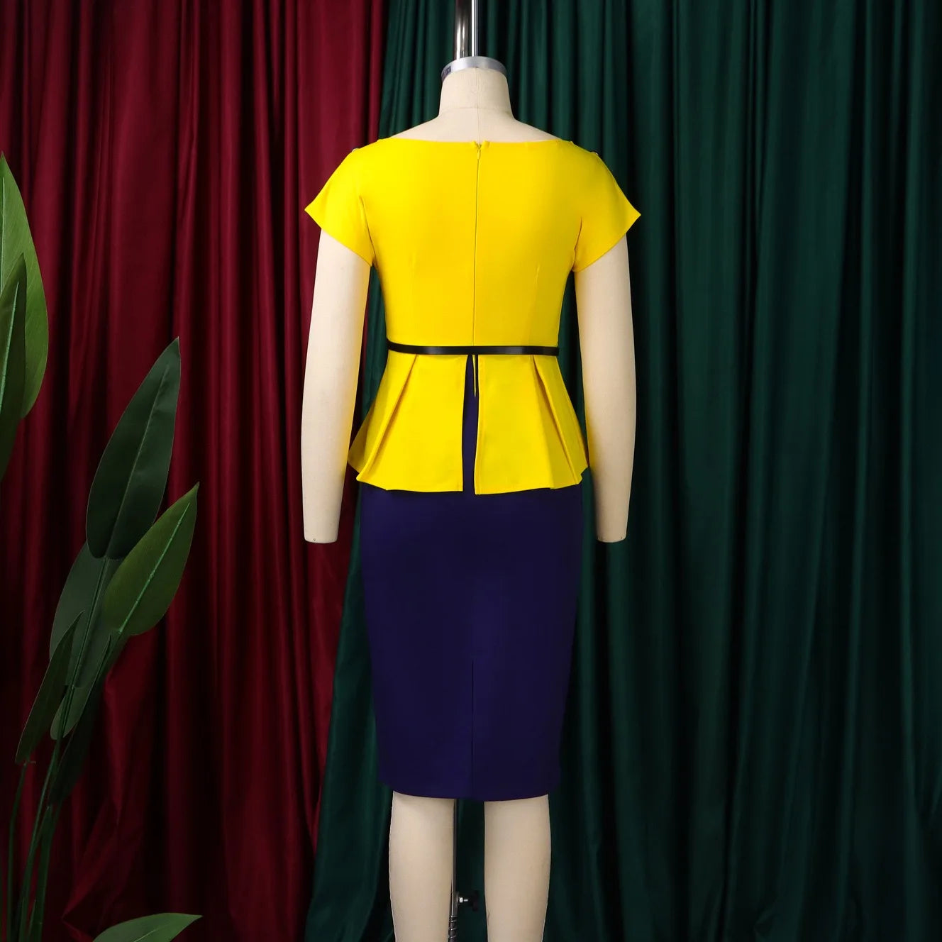 Elegant Office Dresses for Women O Neck Short Sleeve Belt Waisted Package Hips Mid Calf Professional Business Work Dress Midi OL