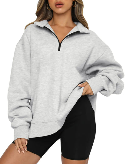 Women Sweatshirts Turn Down Collar Zipper Pullovers Long Sleeve Spliced Thick Warm Sweatshirt Outwear Autumn Winter 2024