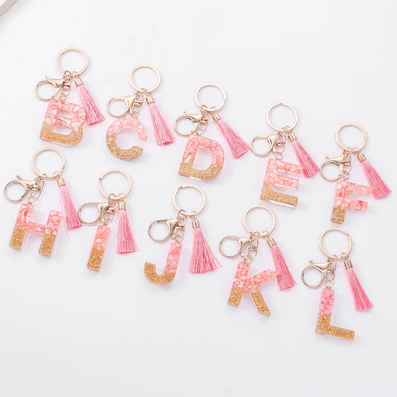 Pink Gold Color Initial Letter A-Z Resin Key Ring Cup Key Chains DIY Jewelry Gifts