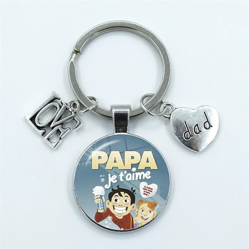 I Love Dad Keychain My Dad Is A Super Hero Pendant Glass Dome Cabochon Key Ring Father's Day Best Gift