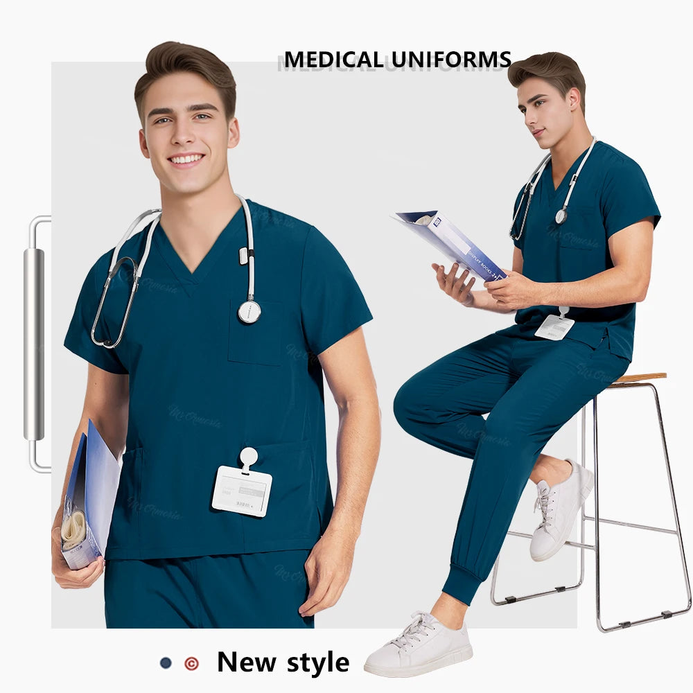 Medical Nurse Uniforms Vet Beauty Workwear Pockets Clinical Scrub Top Pant Doctor Nursing Suit Surgical Uniform Unisex Scrub Set